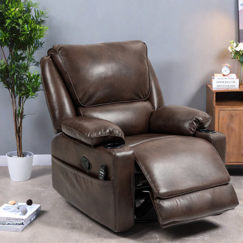 Fauteuil inclinable surdimensionné avec massage, revêtement en polyuréthane brun, pivotant pour le confort de la maison