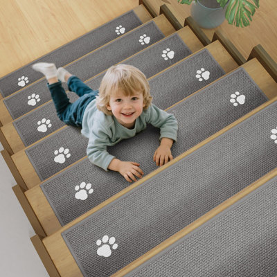 Stair Treads Non Slip Indoor 15PCS, Rubber Backing Stair Runner Rugs For Wooden Steps, Residue Free Stair Carpet Treads For Kids Elders And Pets, Machine Washable Stair Mats, Gray, 8" X 30"