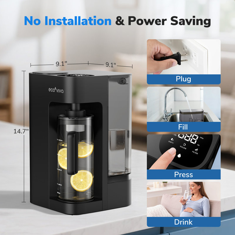 Countertop Reverse Osmosis Water Filter System 8-Stage Purification With Additional Replacement PCR Filter, TDS & Filter Life Monitor, 3:1 Pure To Drain