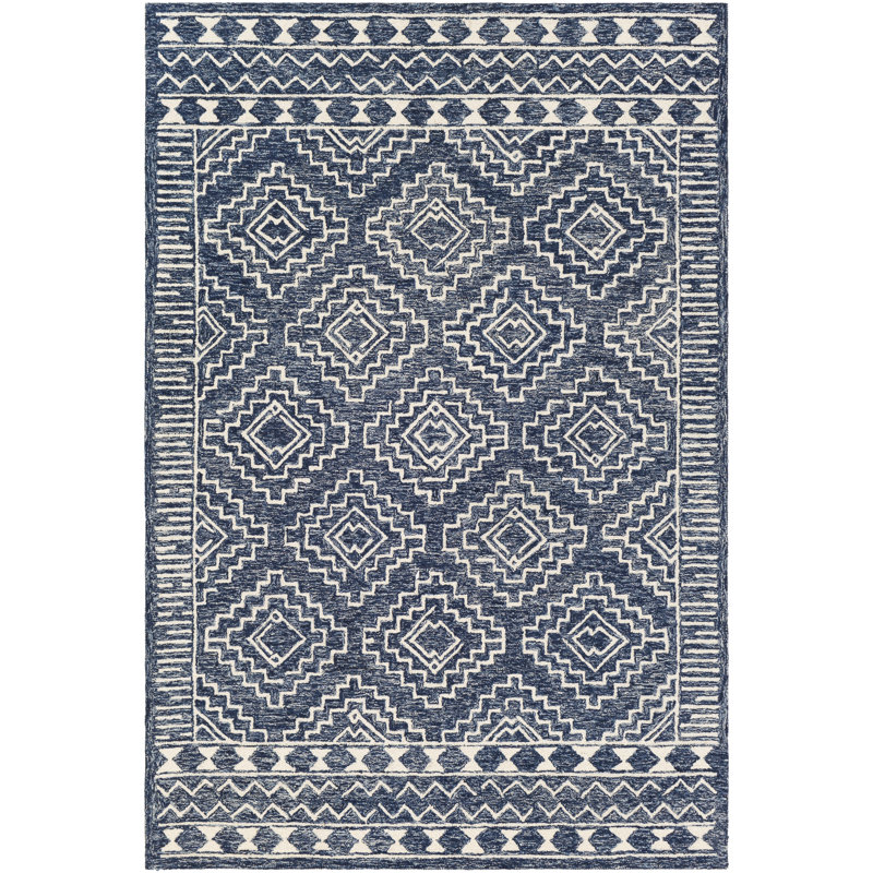Tapis bleu marine / blanc en laine touffeté à la main Ammann, Rond 6 pi