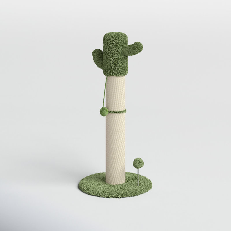 Grattoir pour chat 33,5 "avec balle de jouet et corde de sisal naturel Gillman, Vert / blanc