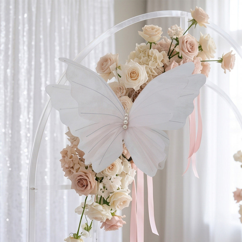 Décoration murale stéréo en verre, grande taille (30 cm), en papier et tissu, faite à la main, idéale pour un mariage ou une vitrine.