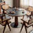Walnut&Black Round Sintered Stone Dining table-1406422843