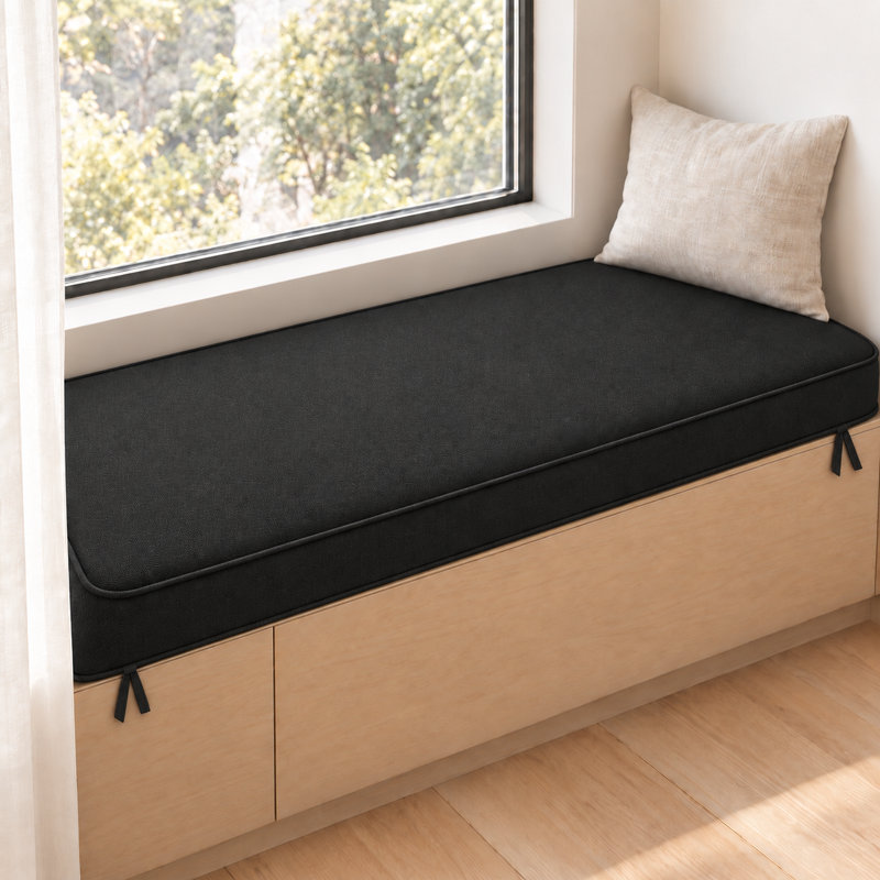 Coussin de banquette sur mesure de 7,6 cm de haut avec double passepoil et 2 attaches, idéal pour une banquette près d'une fenêtre, une banquette de salle à manger, une entrée ou un coin repas.