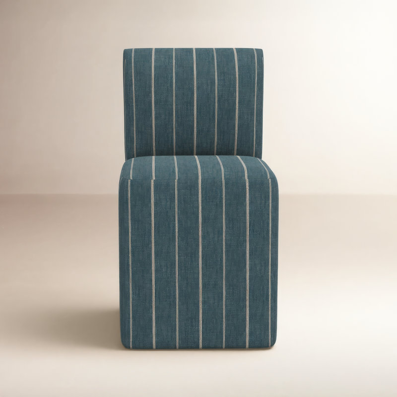 Mendy Upholstered Dining Chair with Casters, Fritz Indigo Stripe