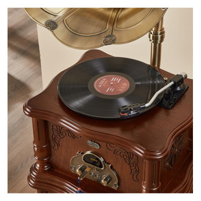 Joueur de vinyle rétro en bois d'hévéa européen - Phonographe classique