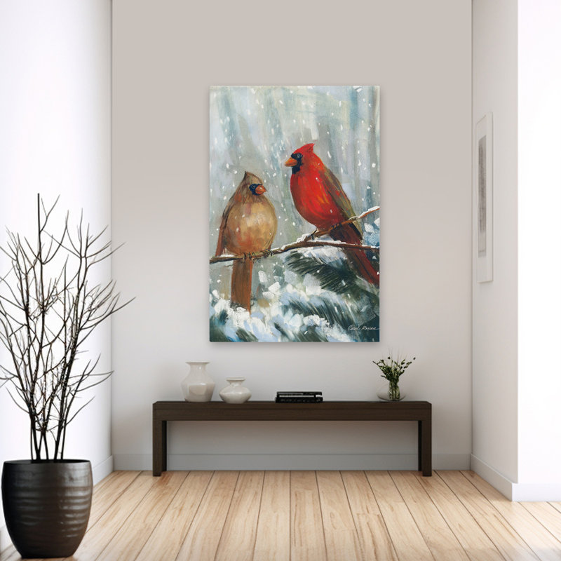 Fêtes, oiseaux, animaux, branches, cardinaux, art, H 60 po x l 40 po