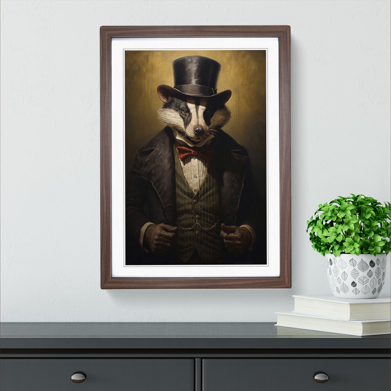 Badger Conceptual No.2 - Single Picture Frame Print on Wood, Walnut Framed, 34cm H x 25cm W x 2cm D