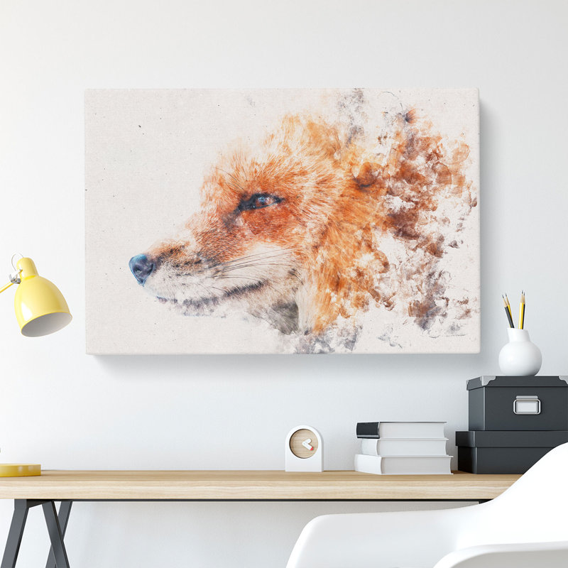 Profile Of A Red Fox Watercolour - Wrapped Canvas Print, 60cm H x 91cm W x 3cm D