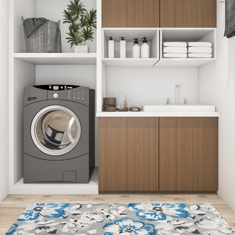 Blue and Gray Floral Anti-Fatigue Kitchen Mat