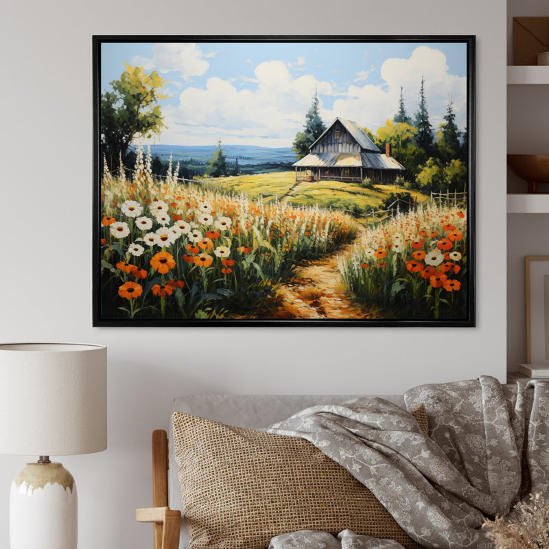 Atronna Farmhouse Seasons Pointillism III - impression, 12" H x 20" W, Cadre flottant noir