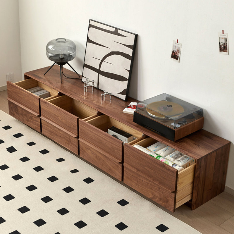 Meuble télé en bois de noyer avec quatre tiroirs, H 17,71 po x L 70,86 po x l 15,75 po