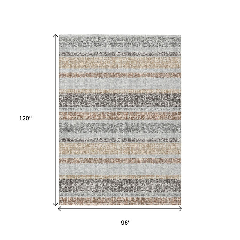Tapis extérieur lavable rayé gris et argent 8 pi x 10 pi