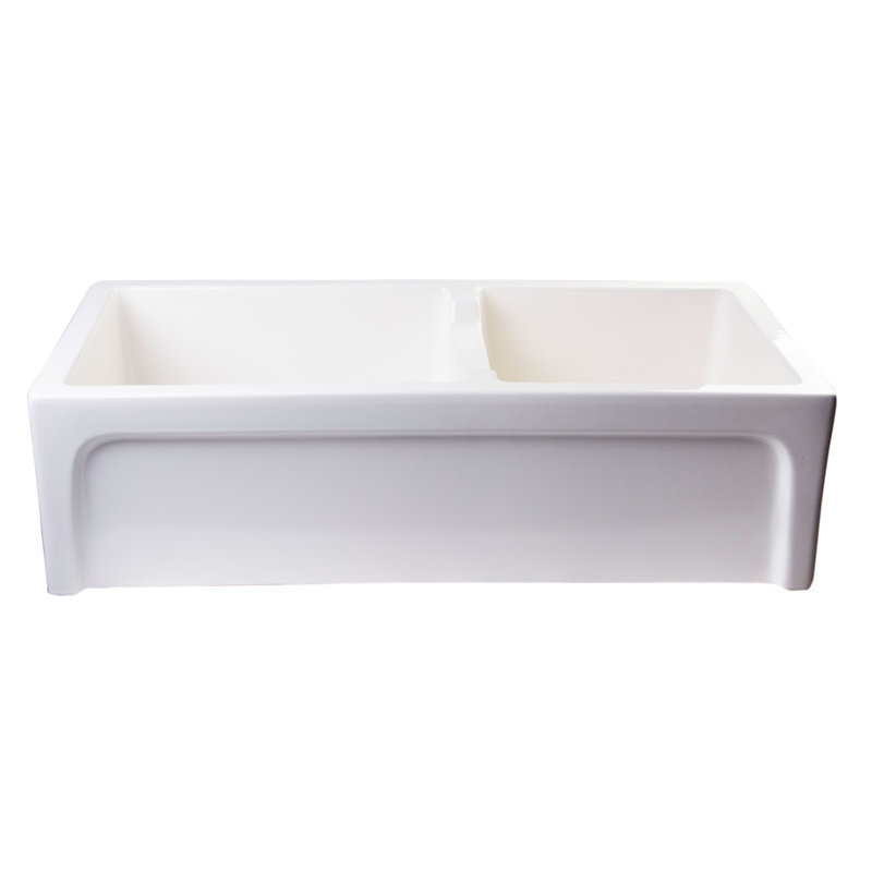 36'' L Double Bowl Fireclay Kitchen Sink, Biscuit