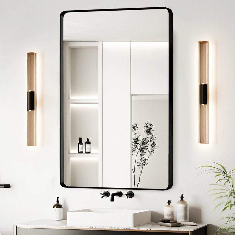 Miroir mural, miroir rectangulaire en aluminium, Noir, 40 po x 72 po