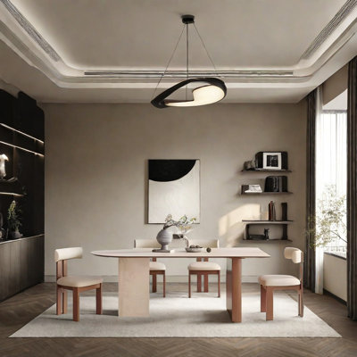 Semi-oval Design Dining Table And Chair 4 - Person Double Pedestal Dining Set