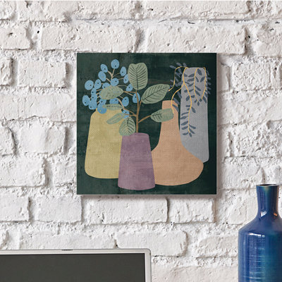 Eucalyptus Plants In Decorative Vases Over Black by Melissa Wang - Graphic Art