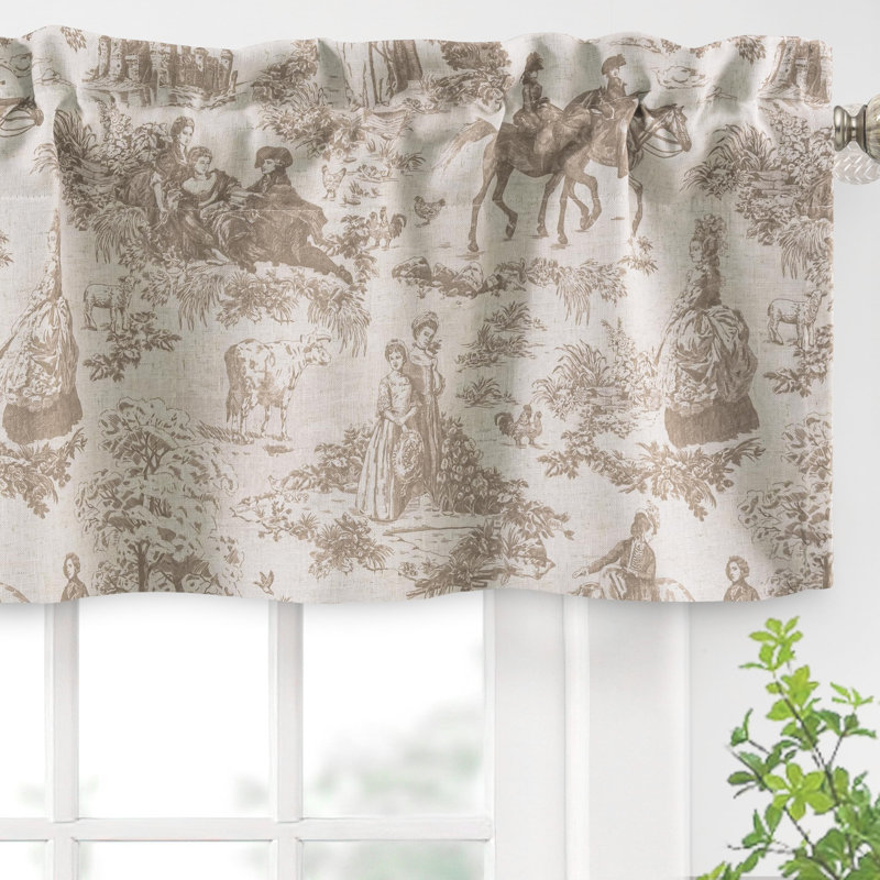 Toile Linen Lined Valance Double Layer Thermal Room Darkening Blackout Window Valance Curtain for Kitchen Bathroom Farmhouse French Country Vintage Printed Pattern Single