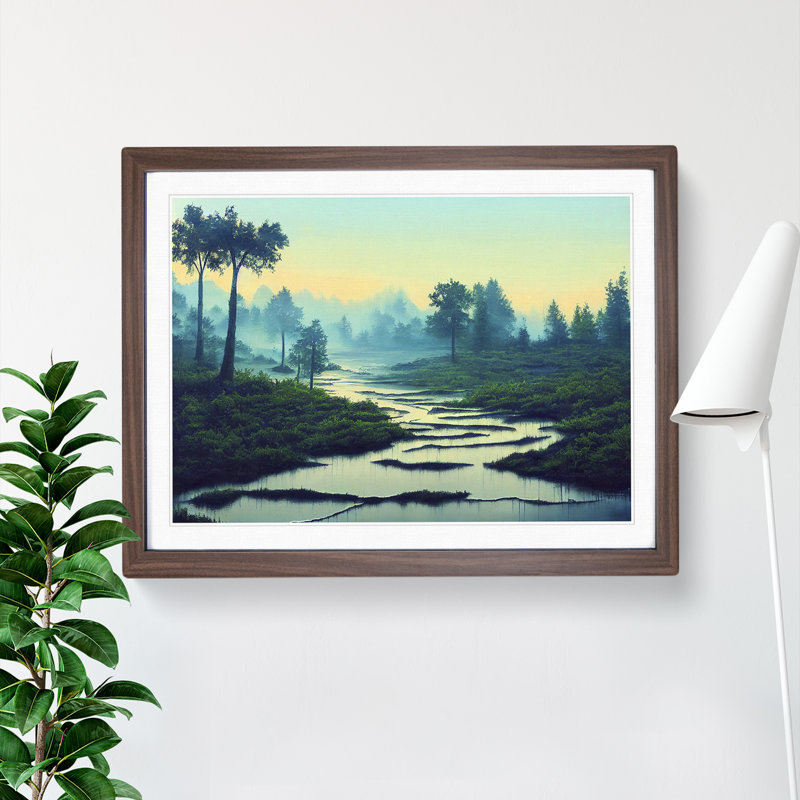Elegant Pond - Single Picture Frame Print, 34cm H x 46cm W x 2cm D, Walnut 
