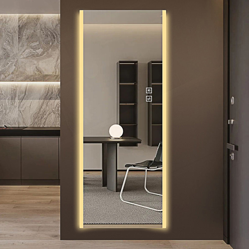 Miroir à DEL, miroir pleine grandeur sans cadre, miroir mural avec lumière tricolore changeante
