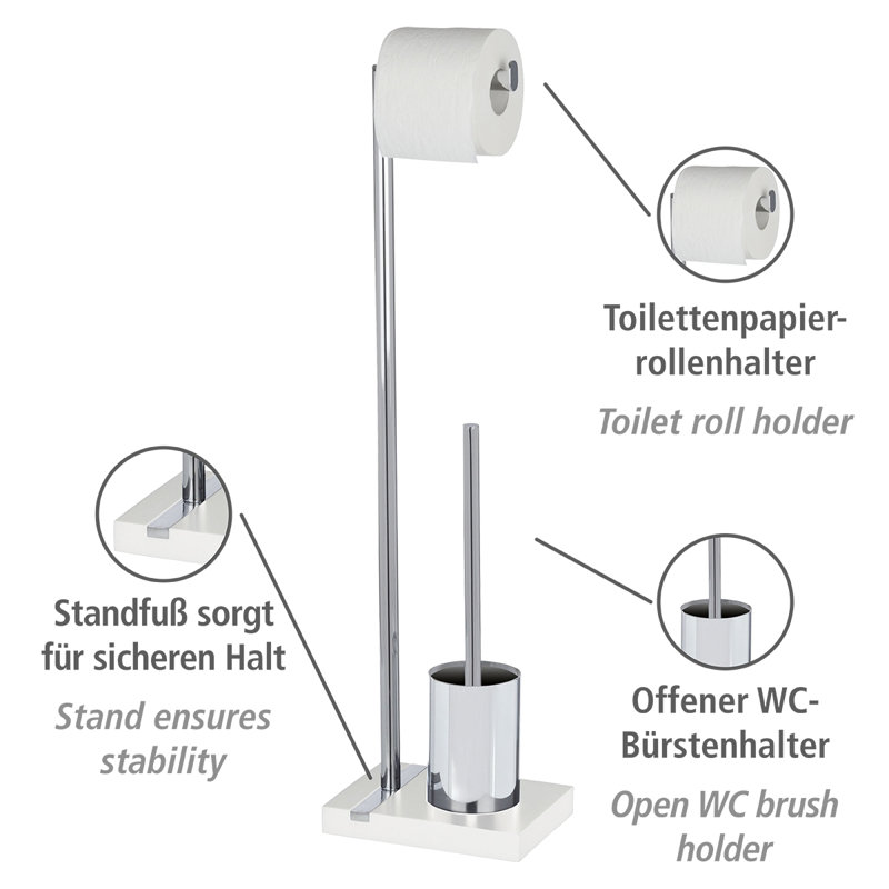 Noble Freestanding Toilet Roll and Brush Holder, White