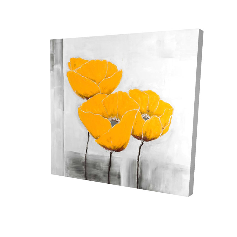 Gray Botanical Canvas - Three Yellow Flowers Home Decor