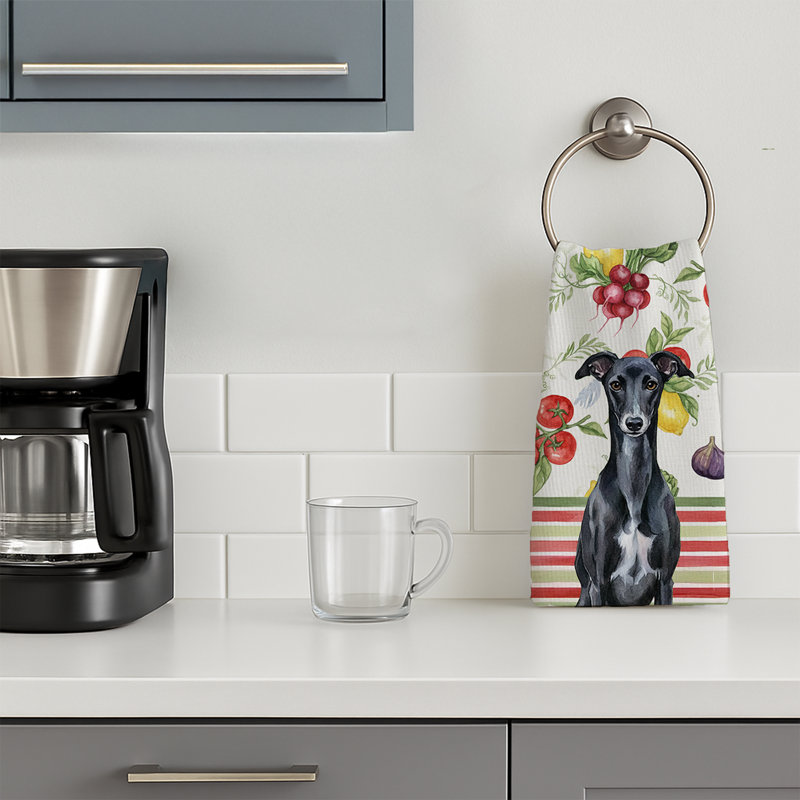 Black Whippet Vegetables Kitchen Towel, Black Whippet