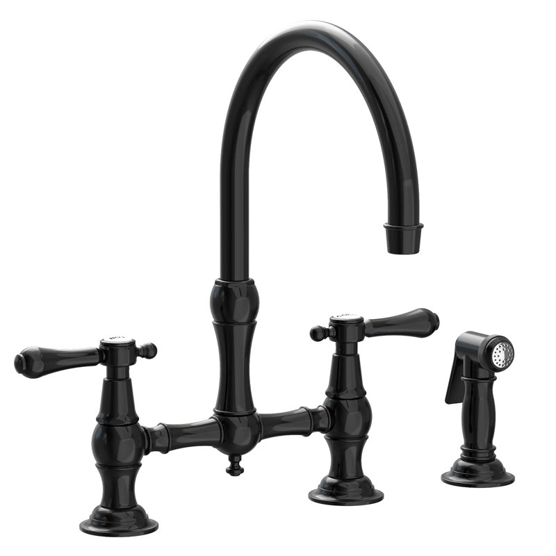 Chesterfield Bridge Kitchen Faucet with Side Spray, Gloss Black