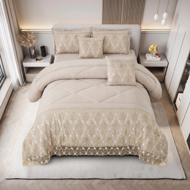 Ensemble de courtepointe 3 pièces en microfibre avec 2 taies décoratives, Très grand lit, Ivoire ivoire