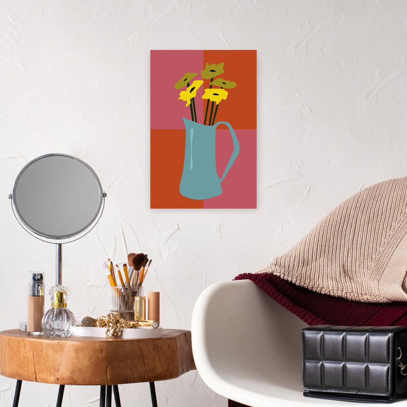 Art contemporain contemporain rétro fleur rétro, H 18 po x l 12 po
