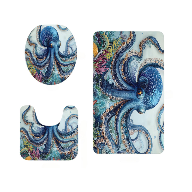 Ensemble de 3 tapis de salle de bain Blue Octopus