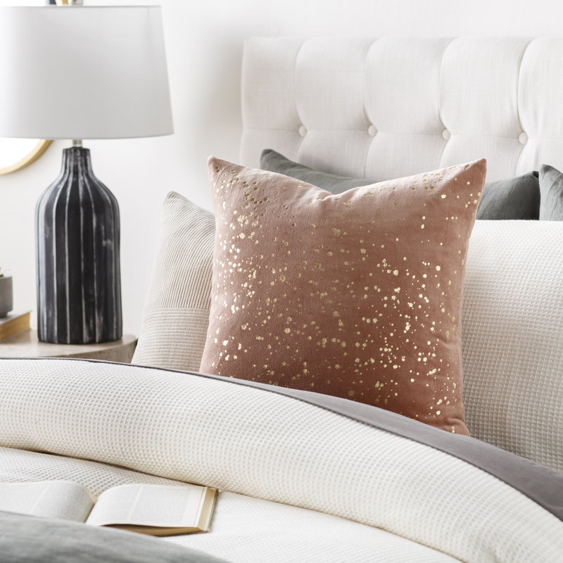  Housse de coussin en velours Sparkle, Corail / or, 22 po x 22 po