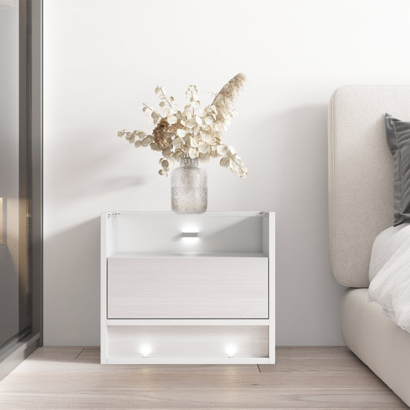 Vision 21.7" Nightstand with 16-Color LED Lighting, High Gloss Finish, White