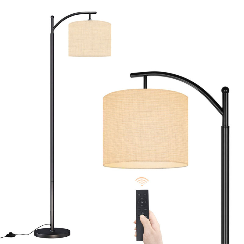 Arc Floor Lamp brown colored seamless linen texture fabric Floor Lamps with Remote LED Lights Adjustable Lamp Shades Tall Standing Lamps for Reading Office Living Room