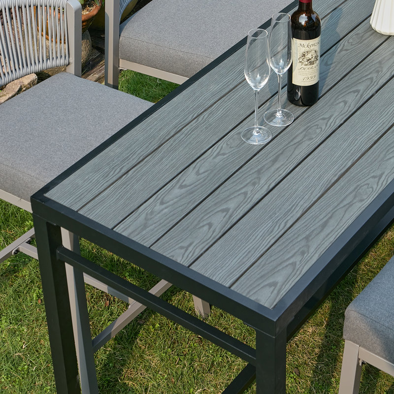 Carvin 4 - Person Rectangular Outdoor Dining Set With Cushions, Black, Khaki