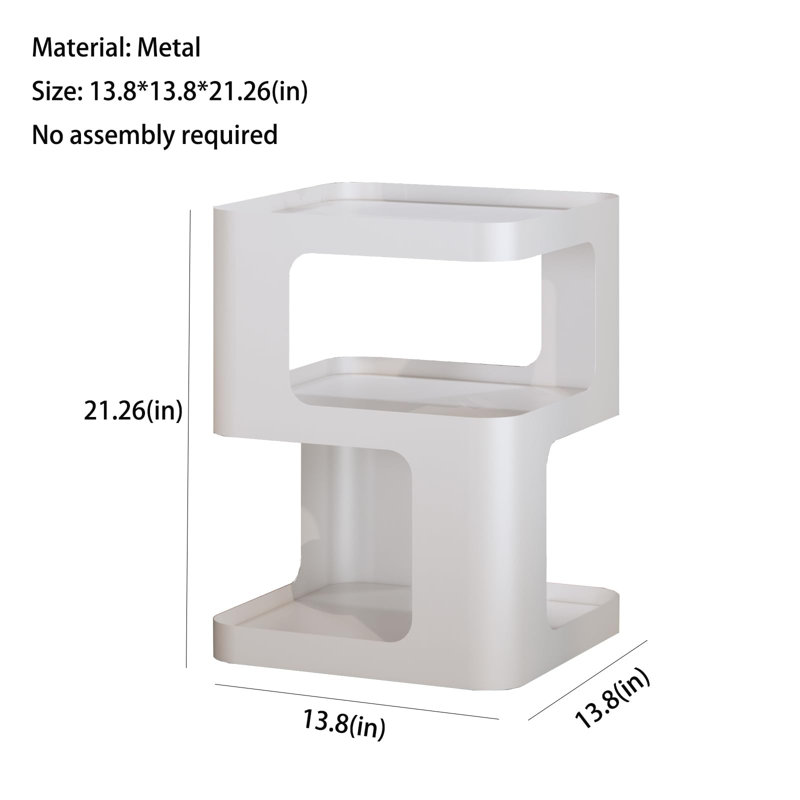 Modern Side Table, Metal Bedside Table With Storage, White
