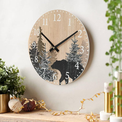 Horloge murale Cabin Bear 12 po Horloge murale silencieuse en bois