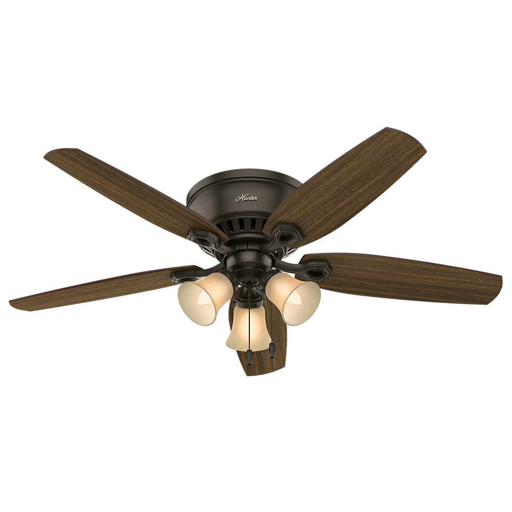Builder Low Profile 52" 5 - Blade Flush Mount Ceiling Fan with Lights and Pull Chains Hunter Fan 