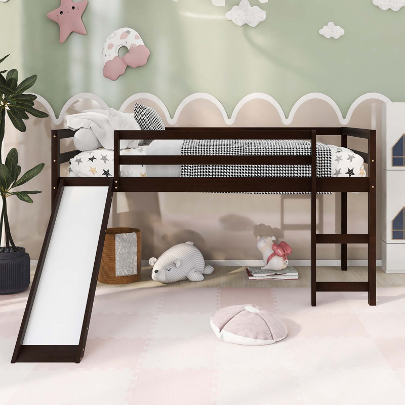 Lit mezzanine simple avec glissière multifonctionnel, Espresso