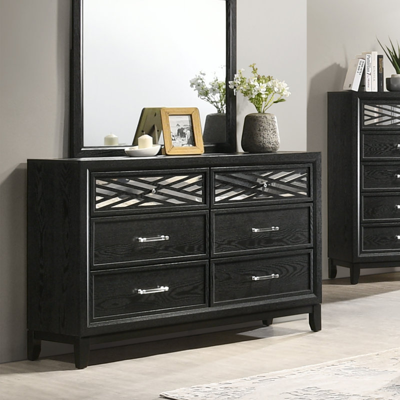 Commode double en bois massif à 6 tiroirs 58,07 po Andrien