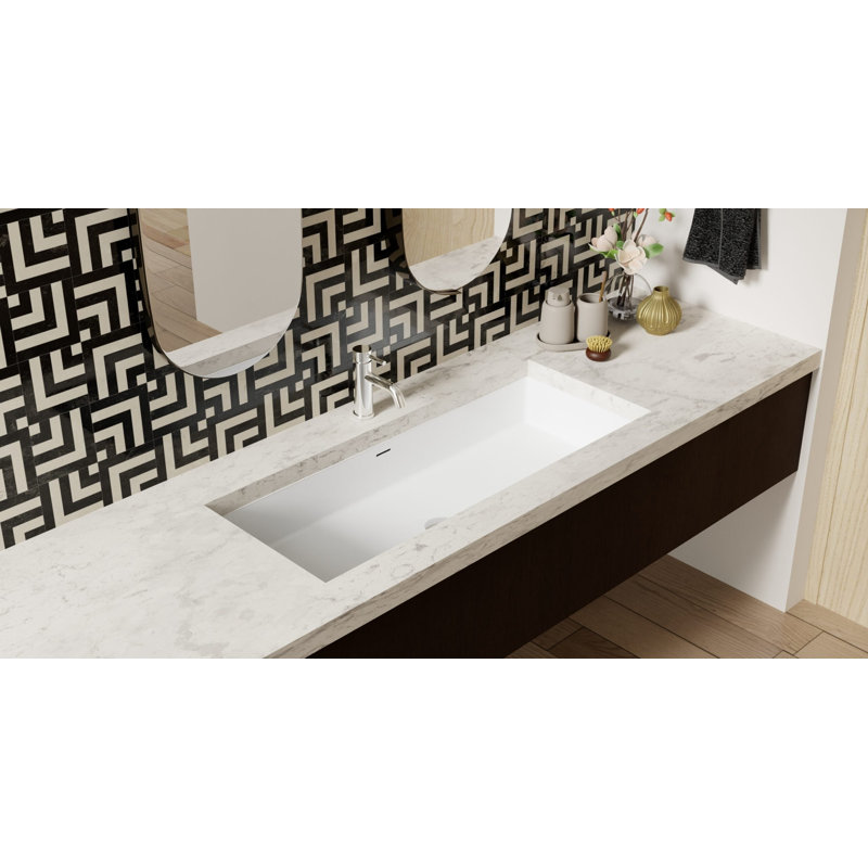Badeloft 39.4" x 16.7" Stone Resin Undermount Bathroom Sink UB-05-XL-M in Matte White, Matte White