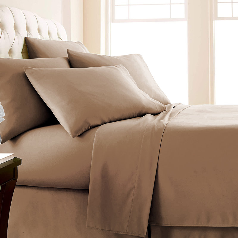 Microfiber Flatweave Sheet Set, King Sheet Set + 1 Fitted Sheet + 4 Pillowcases, Khaki