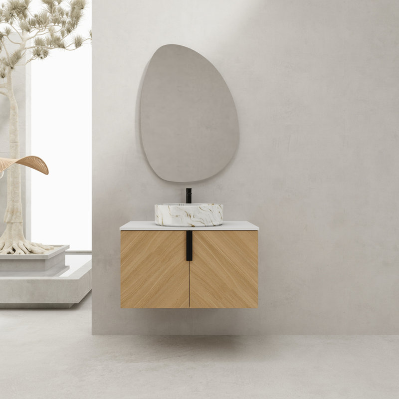 Meuble-lavabo de 30 po avec lavabo d'art en céramique et dalle de pierre artificielle