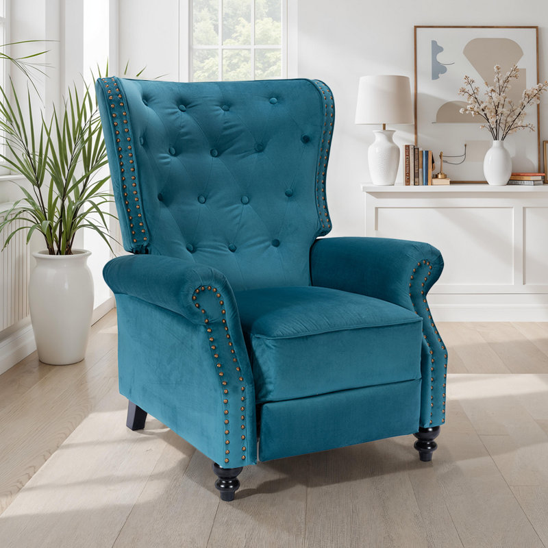 Buttoned Carmona Wingback Recliner Chair, Teal