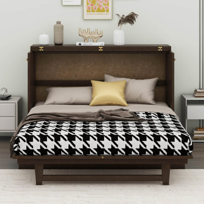 Farmhouse Murphy Bed Cabinet With Charging Station And Large Storage Drawer
