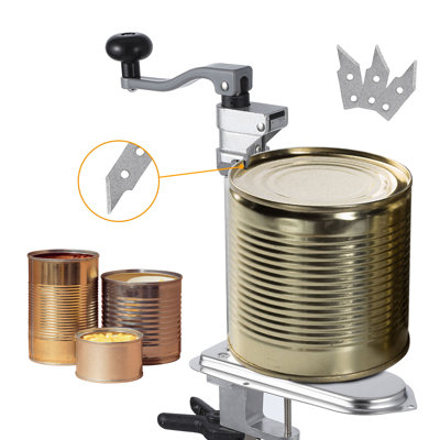 Manual Tabletop Can Opener With 3 Replacement Blades, Featuring A Stainless Steel Blade And Coated Steel Base
