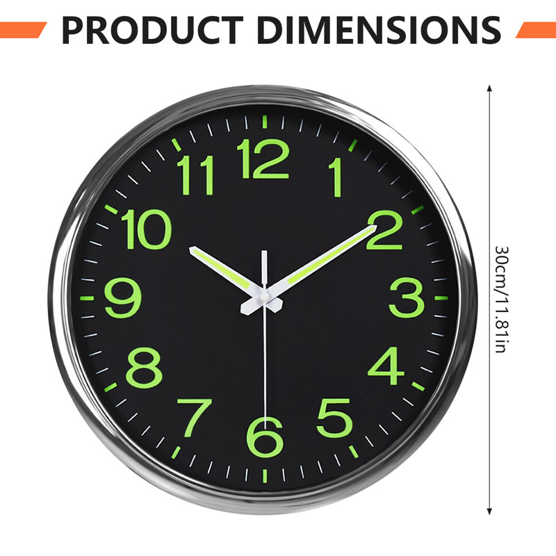 Horloge murale 12 po, Silver/Black