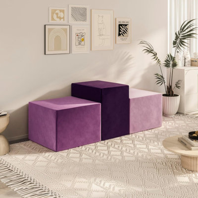 Wowmax 3-Piece Geometric Convertible Ottoman Pouf Set,
