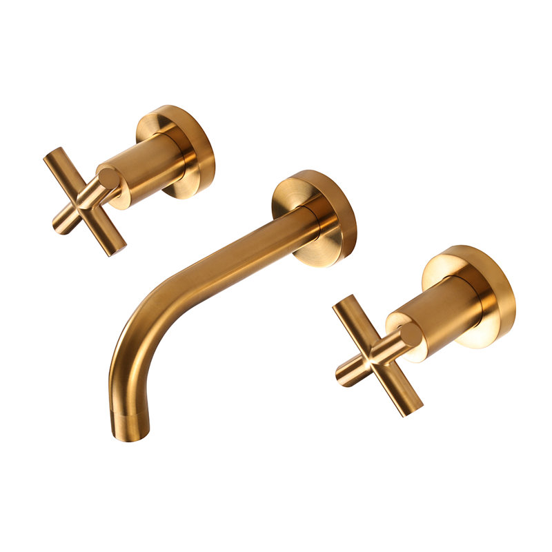 Cigno Wall Mounted Bathroom Faucet, Brushed Gold, 1 GPM, Cross Handle