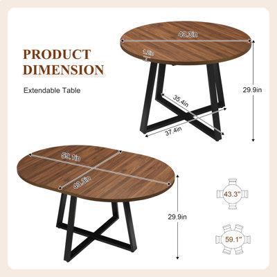 Extendable Dining Table, Oval Dining Table for Kitchen & Dining Room, 43.3''-59'', Walnut